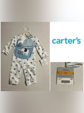 🆕CARTER’S - NB - NWT - INFANT BOYS 4PC BLUE WHITE ELEPHANT SET